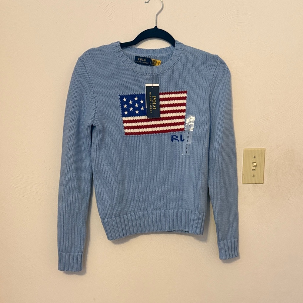Polo by Ralph Lauren Women's Light Blue Flag Sweater